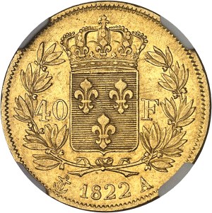 Louis XVIII (1814-1824). 40 francs 1822, A, Paris.