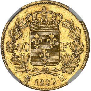 Louis XVIII (1814-1824). 40 francs 1822, H, La Rochelle.