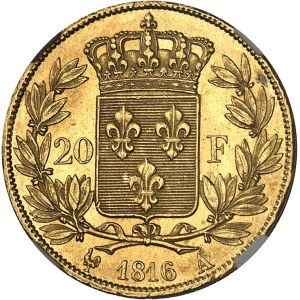 Louis XVIII (1814-1824). 20 francs tête nue 1816, A, Paris.