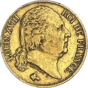 Louis XVIII (1814-1824). 20 francs bareheaded 1816, L, Bayonne.