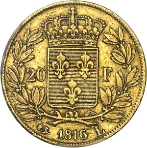 Louis XVIII (1814-1824). 20 francs bareheaded 1816, L, Bayonne.