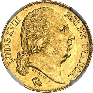 Louis XVIII (1814-1824). 20 francs bare head 1818, W, Lille.