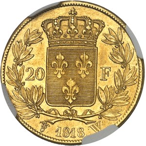 Louis XVIII (1814-1824). 20 francs tête nue 1818, W, Lille.