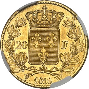 Louis XVIII (1814-1824). 20 francs bare head 1818, W, Lille.