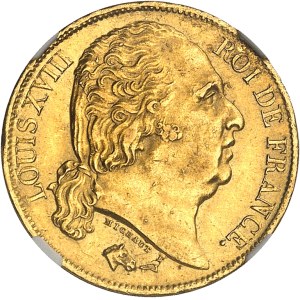 Louis XVIII (1814-1824). 20 francs tête nue 1824, A, Paris.