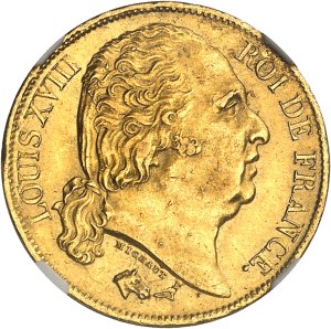 Louis XVIII (1814-1824). 20 francs bare head 1824, A, Paris.