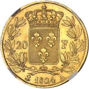 Louis XVIII (1814-1824). 20 francs tête nue 1824, A, Paris.