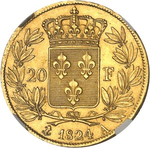 Louis XVIII (1814-1824). 20 francs bare head 1824, A, Paris.