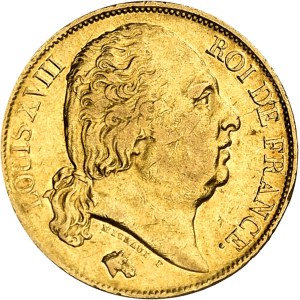 Louis XVIII (1814-1824). 20 francs tête nue 1824, MA, Marseille.