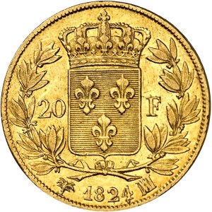 Louis XVIII (1814-1824). 20 francs tête nue 1824, MA, Marseille.