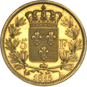 Louis XVIII (1814-1824). Essai de 5 francs, concours de 1815, par Michaut, 1ère retouche avec grande signature, Frappe spéciale (SP) 1815, A, Paris.