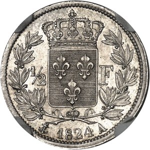 Louis XVIII (1814-1824). 1/2 franc 1824, A, Paris.