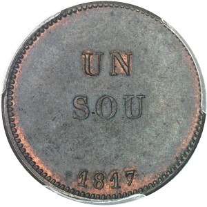 Louis XVIII (1814-1824). Essai de 1 sou (d’après Tiolier) 1817, Paris.