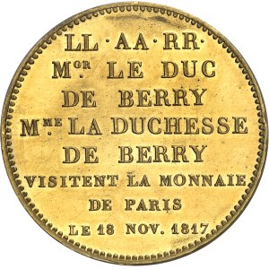 Louis XVIII (1814-1824). Module de 5 francs, visite de la Monnaie de Paris par le duc et la duchesse de Berry, Frappe spéciale (SP) 1817, Paris.