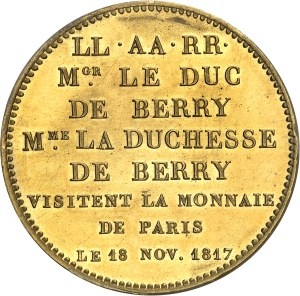 Louis XVIII (1814-1824). Module de 5 francs, visite de la Monnaie de Paris par le duc et la duchesse de Berry, Frappe spéciale (SP) 1817, Paris.
