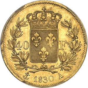 Charles X (1824-1830). 40 Francs, 2e type, tranche en relief, Frappe spéciale (SP) 1830, A, Paris.