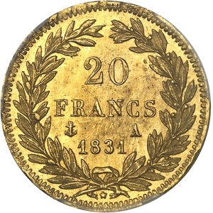 Louis-Philippe Ier (1830-1848). 20 francs tête nue, tranche en creux 1831, A, Paris.