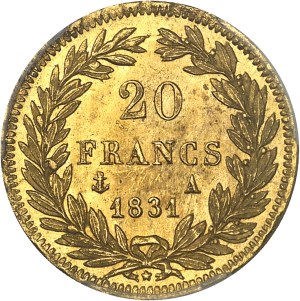 Louis-Philippe I (1830-1848). 20 francs bare head, recessed edge 1831, A, Paris.