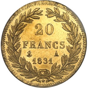 Louis-Philippe Ier (1830-1848). 20 francs tête nue, tranche en relief 1831, A, Paris.