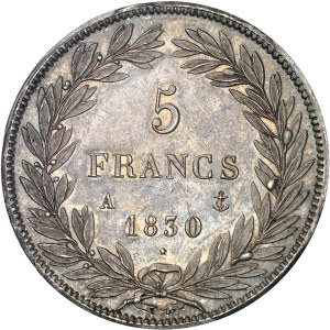 Louis-Philippe Ier (1830-1848). 5 francs sans le I, tranche en creux 1830, A, Paris.