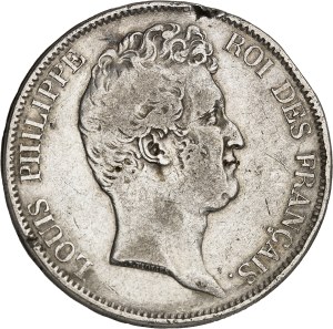 Louis-Philippe I (1830-1848). 5 francs without the I, recessed edge, ND incuse strike (1830).