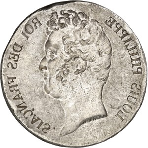 Louis-Philippe Ier (1830-1848). 5 francs sans le I, tranche en creux, frappe incuse ND (1830).