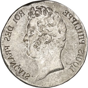 Louis-Philippe I (1830-1848). 5 francs without the I, recessed edge, ND incuse strike (1830).