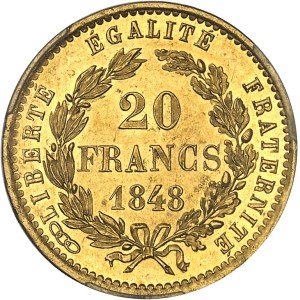 IIe République (1848-1852). Essai de 20 francs, en Or, concours de 1848, par Magniadas, Frappe spéciale (SP) 1848, Paris.