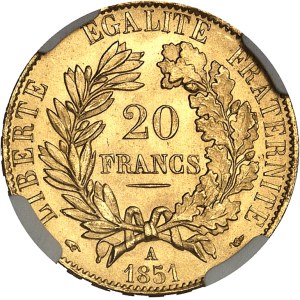 IIe République (1848-1852). 20 francs Cérès 1851, A, Paris.