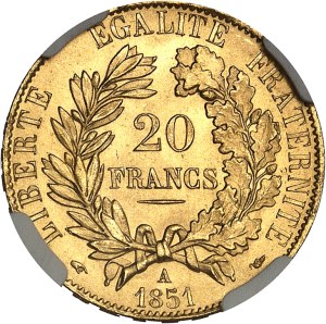 Second Republic (1848-1852). 20 francs Cérès 1851, A, Paris.