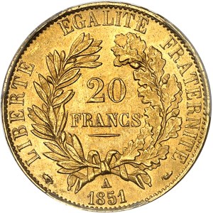 IIe République (1848-1852). 20 francs Cérès 1851, A, Paris.