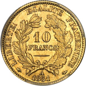 Second Republic (1848-1852). 10 francs Cérès 1851, A, Paris.