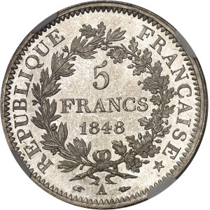 IIe République (1848-1852). 5 francs Hercule 1848, A, Paris.