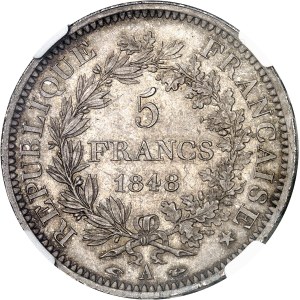 IIe République (1848-1852). 5 francs Hercule 1848, A, Paris.