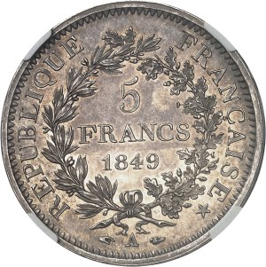 Second Republic (1848-1852). 5 francs Hercule, Flan bruni (PROOF) 1849, A, Paris.