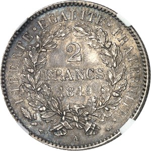 Second Republic (1848-1852). 2 francs Cérès 1849, A, Paris.