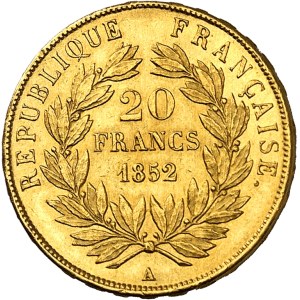IIe République (1848-1852). 20 francs Louis-Napoléon Bonaparte 1852, A, Paris.