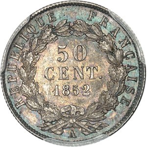 IIe République (1848-1852). 50 centimes Louis-Napoléon Bonaparte 1852, A, Paris.