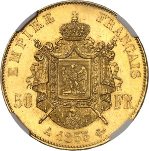 Second Empire / Napoleon III (1852-1870). 50 francs nude head 1855, A, Paris.