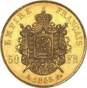 Second Empire / Napoleon III (1852-1870). 50 francs nude head 1855, A, Paris.