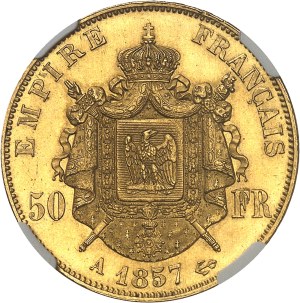 Second Empire / Napoleon III (1852-1870). 50 francs nude head 1857, A, Paris.