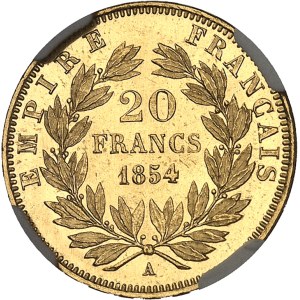 Second Empire / Napoléon III (1852-1870). 20 francs tête nue 1854, A, Paris.