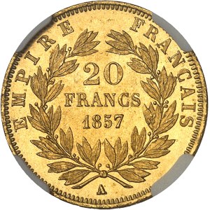 Second Empire / Napoléon III (1852-1870). 20 francs tête nue 1857, A, Paris.