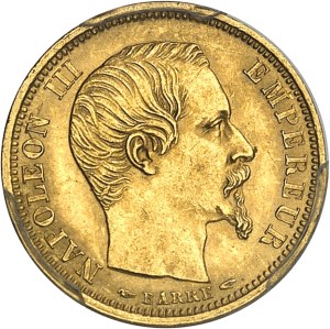 Second Empire / Napoleon III (1852-1870). 10 francs barehead, small module, smooth edge 1854, A, Paris.