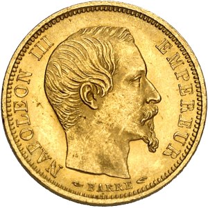 Second Empire / Napoléon III (1852-1870). 10 francs tête nue, petit module, tranche lisse 1854, A, Paris.