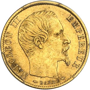 Second Empire / Napoléon III (1852-1870). 10 francs tête nue, petit module, tranche cannelée 1854, A, Paris.