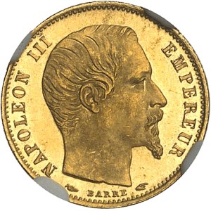 Second Empire / Napoléon III (1852-1870). 5 francs tête nue petit module, tranche lisse 1854, A, Paris.