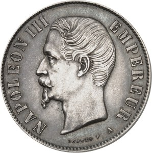 Second Empire / Napoléon III (1852-1870). Essai de 5 francs tête nue, tranche lisse et type définitif, par Bouvet, Flan bruni (PROOF) 1854, A, Paris.
