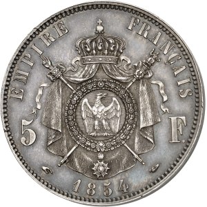 Second Empire / Napoléon III (1852-1870). Essai de 5 francs tête nue, tranche lisse et type définitif, par Bouvet, Flan bruni (PROOF) 1854, A, Paris.