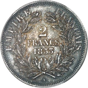 Second Empire / Napoleon III (1852-1870). 2 francs bare head 1853, A, Paris.